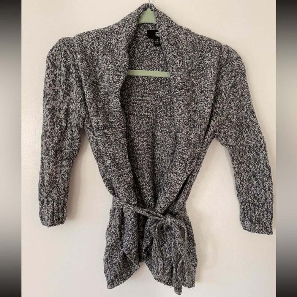 IZ Byer gray knit tie sweater/cardigan SIZE SMALL